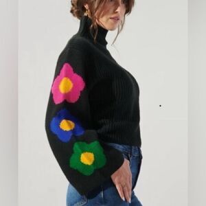 Sugarlips Black Sweater with Colorful Floral Design